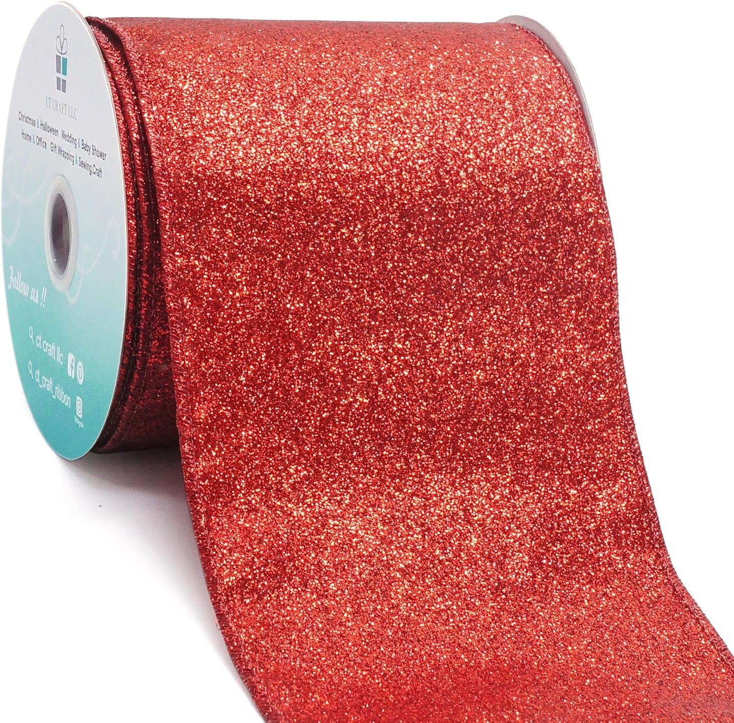 CT CRAFT LLC Glitter Wired Ribbon 4" x 10 Yards Red for Christmas Home Decor Bow Gift Wrapping DIY Crafts Wreath