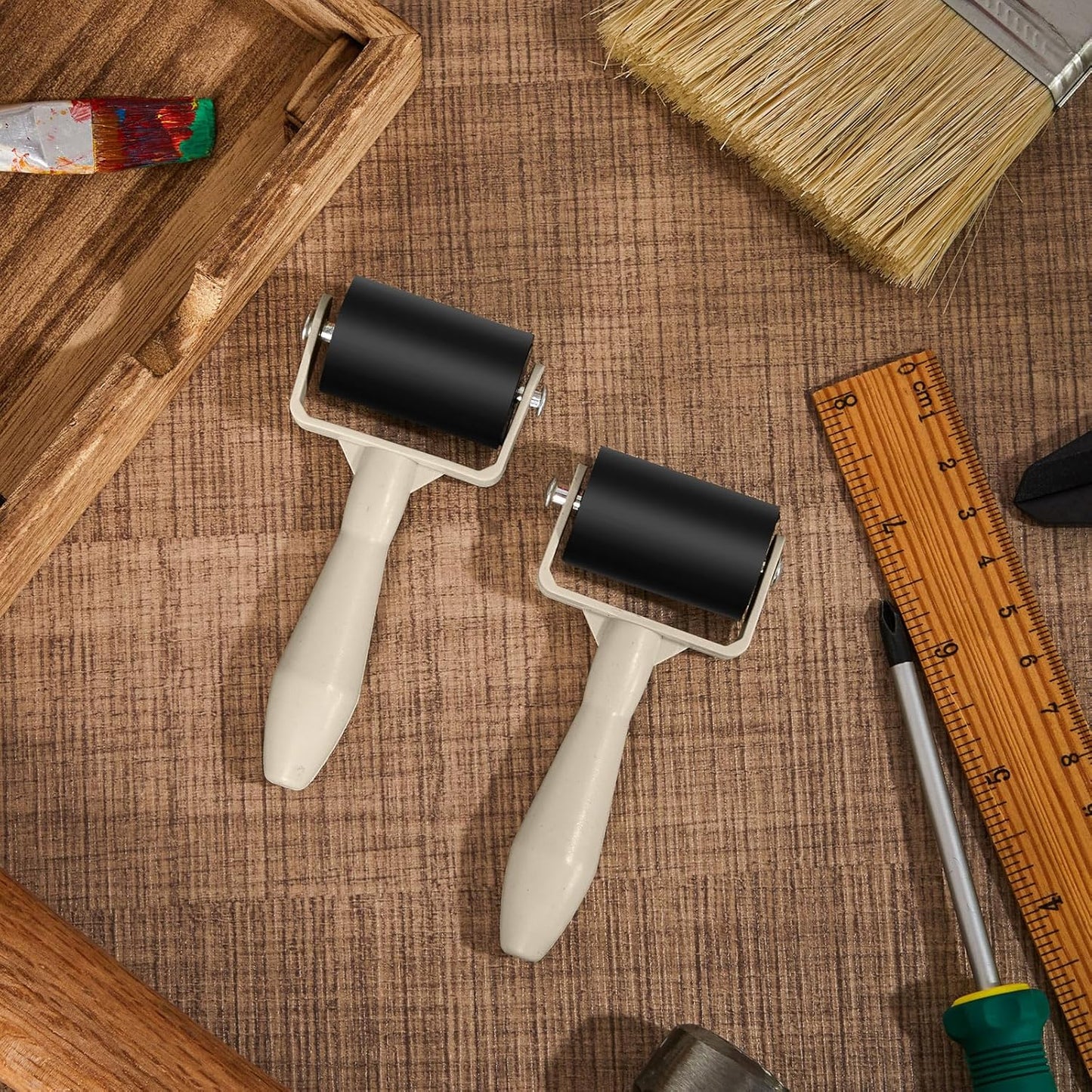 Frienda 15 Pcs Rubber Brayer Rollers 1.9 Inch Rubber Ink Roller for Gluing Printing Inking Block Paper Crafting Press Printmaking Wallpaper Stamping Scrapbooks Crafting Art DIY