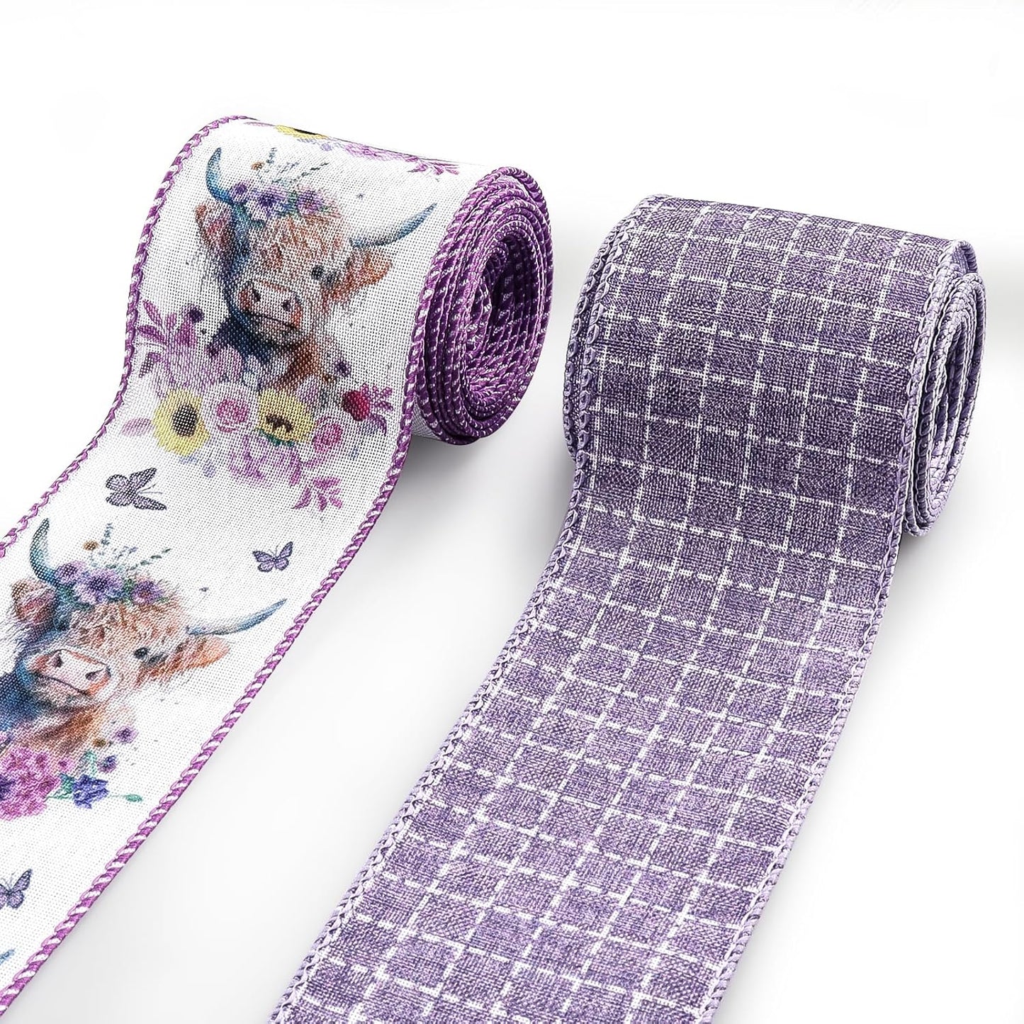 2.5'' x 10 Yards Spring Wired Ribbons for Crafts Wreath Bows Wrapping Natural Buffalo Plaid Ribbon Rustic Purple Ribbon for Birthday Party Home Decoration