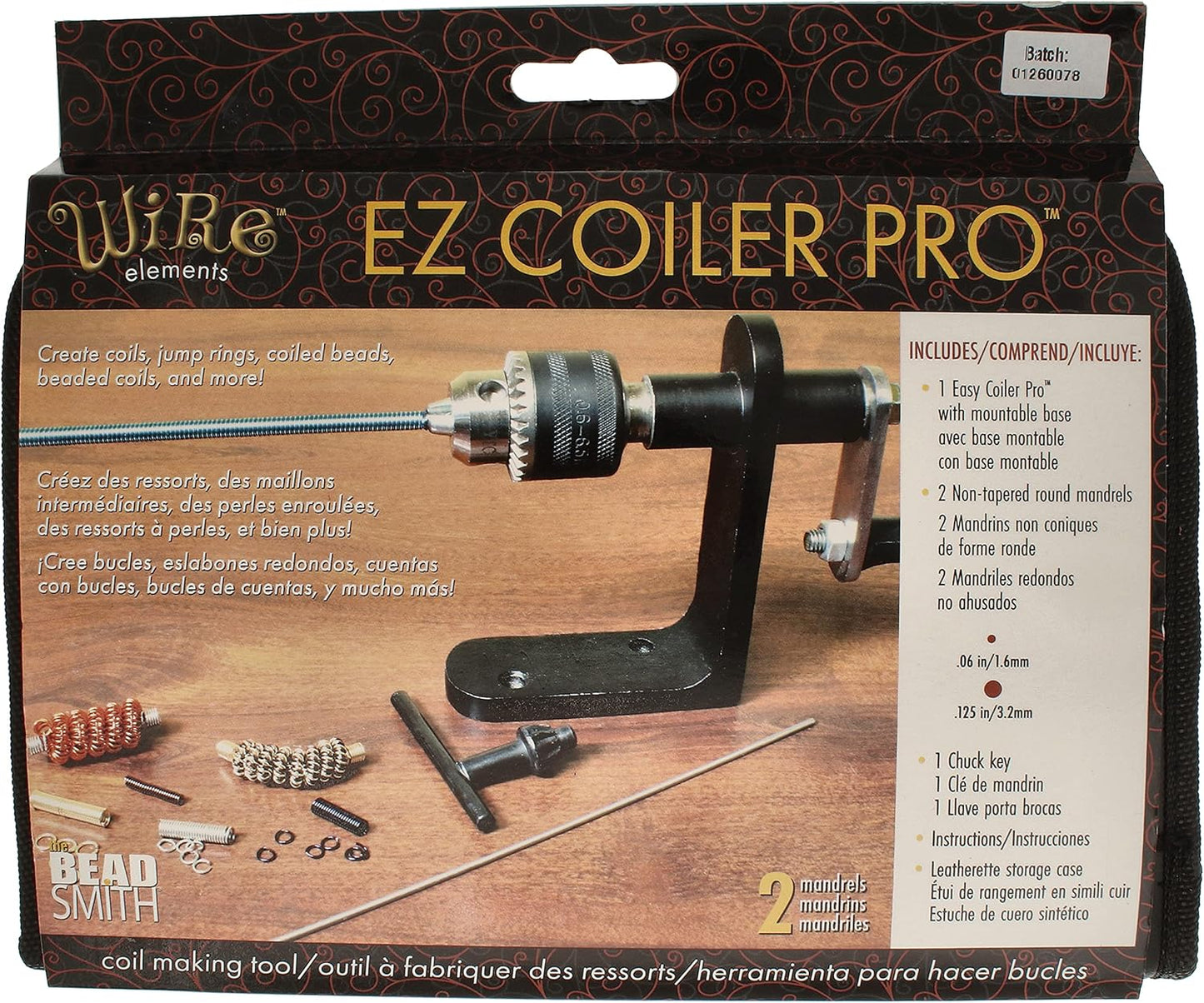 The Beadsmith EZ Coiler Pro – Wire Elements – Includes Mountable Base, 2 Mandrels, Chuck Key, Instructions, and a Storage Case – Create Jump Rings, Coiled Beads, Beaded Coils, and Spirals