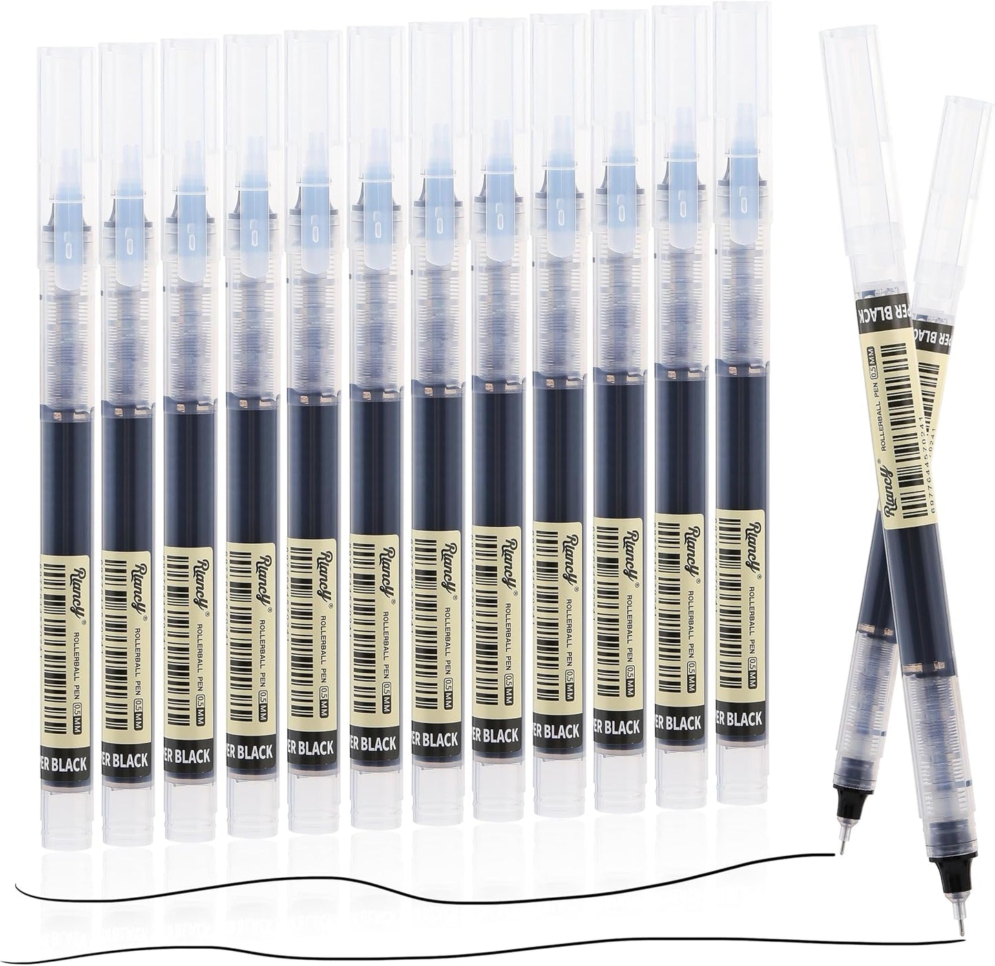 RIANCY 12 Pack Black Liquid Ink Rollerball Gel Pens, 0.5mm Extra Fine Point Tip, Smooth Writing Quick Drying No Smear No Bleed for Journaling, Drawing, Sketching, School Notes & Art Supplies