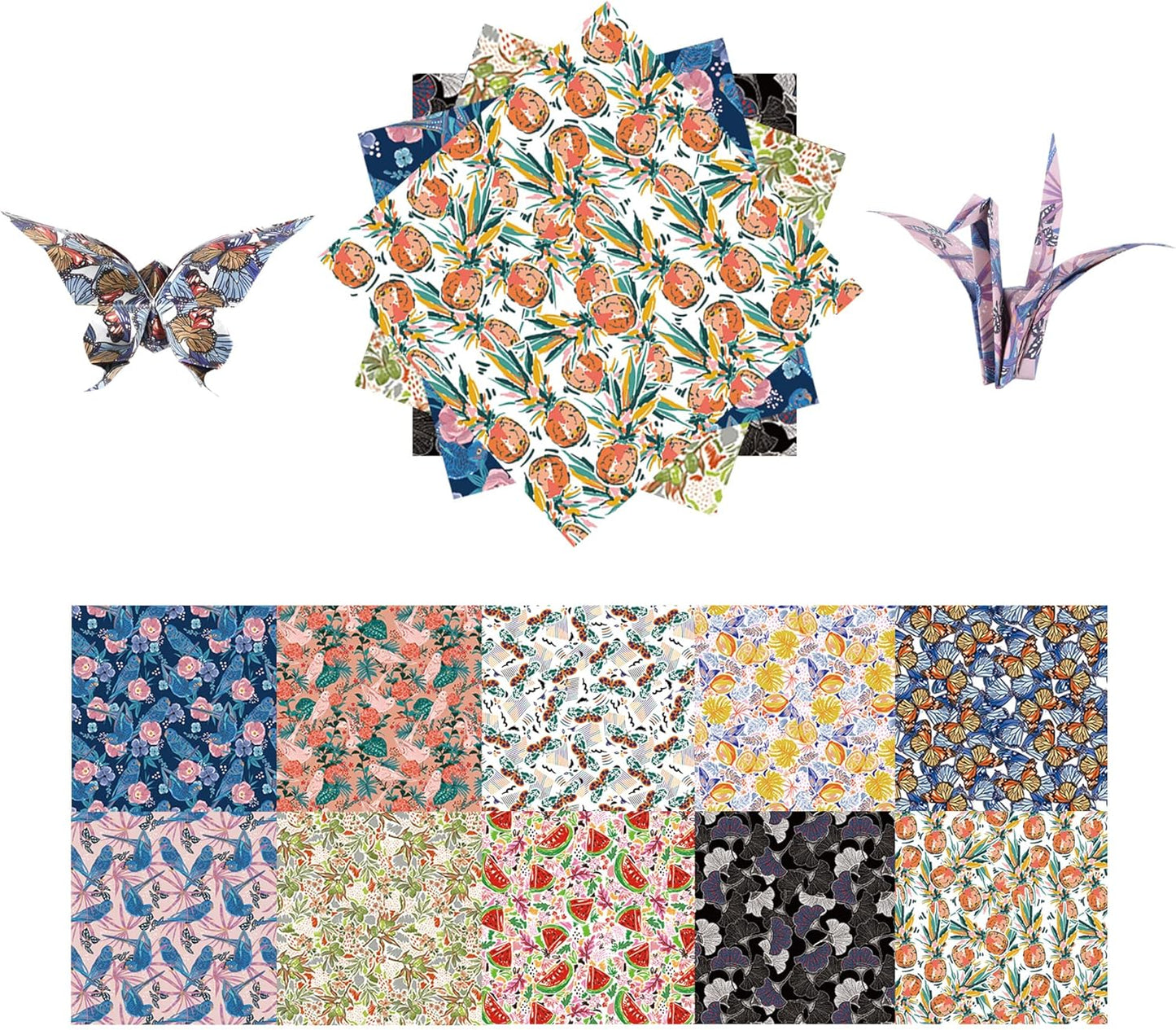 Origami Paper Kit 50 Sheets 6 Inch Square Double Sided Color 10 Vivid Colors for Hand Crafts Origami Paper Arts Creativity.Flowers and Birds