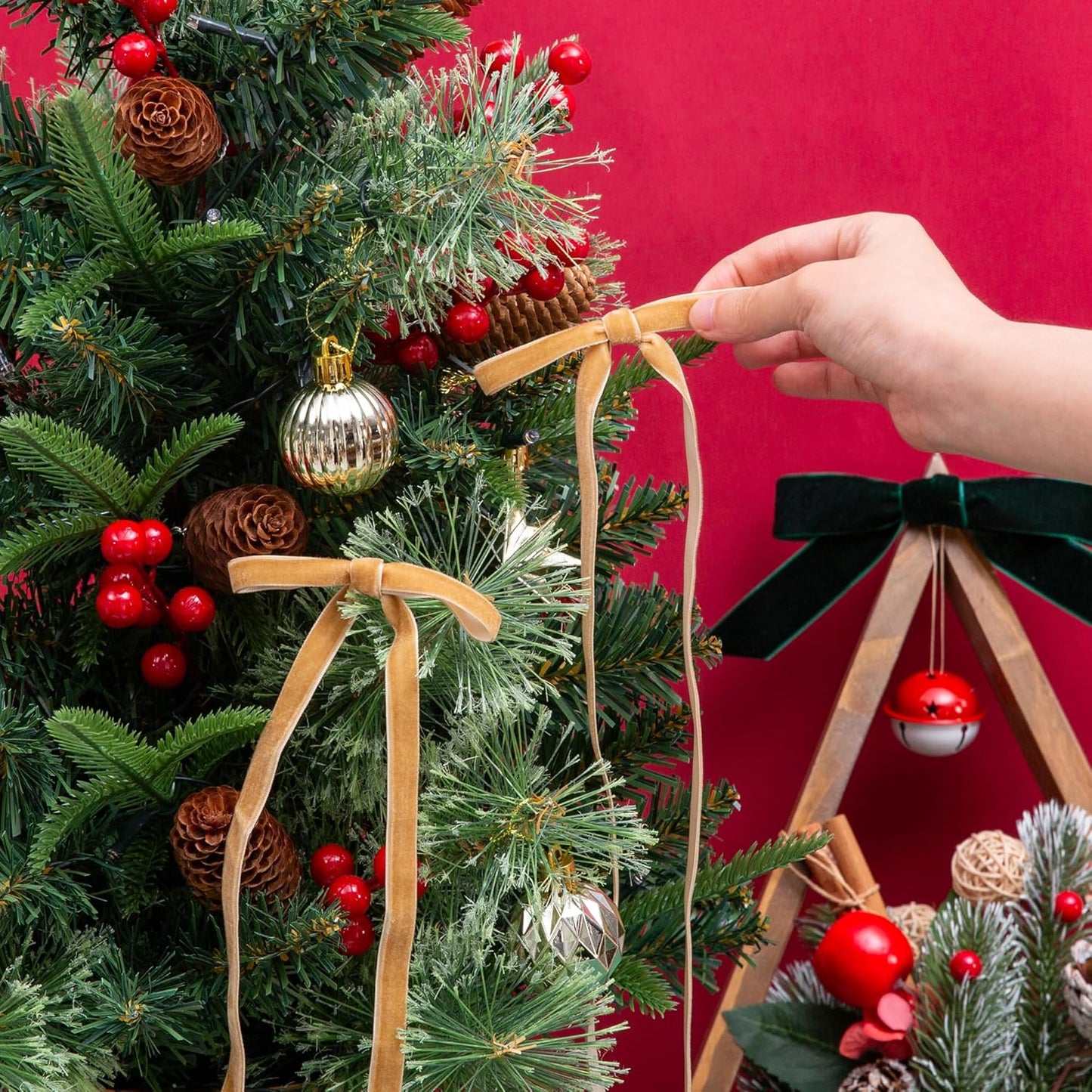 Vintage Khaki Velvet Ribbon, 3/8 Inch X 25Yd