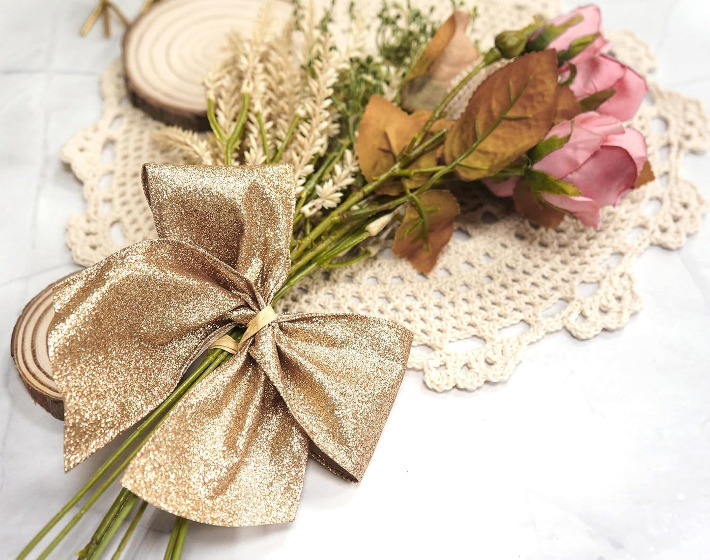 CT CRAFT LLC Glitter Wired Ribbon 2.5" x 10 Yards Gold (Champagne Gold) for Christmas Home Decor Bow Gift Wrapping DIY Crafts Wreath