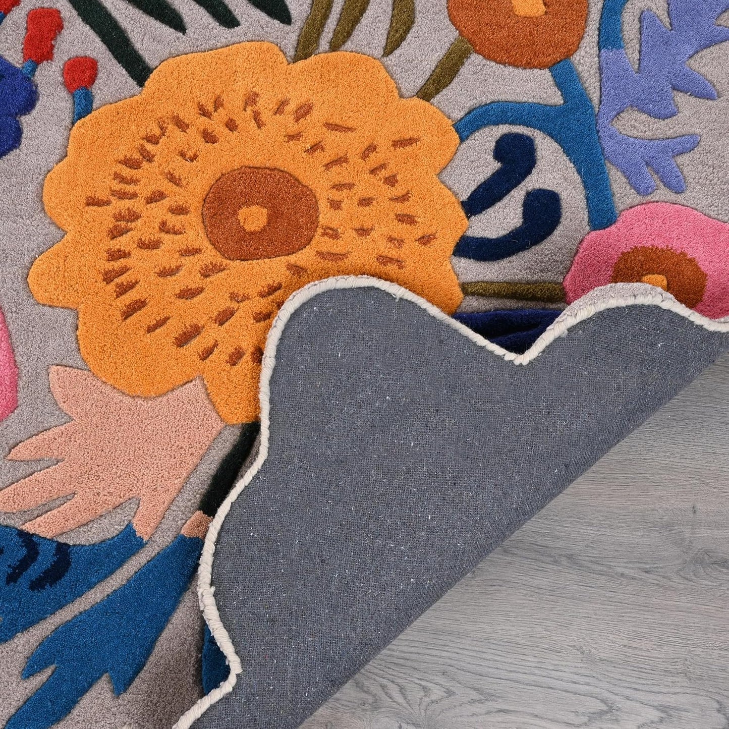 Handmade Wool Floral Area Rug for Living Room | Elegant Flower Garden Design, Soft, Thick and Durable | Bedroom, Dining Room & Home Decor Carpet (6' Round, Floral H)