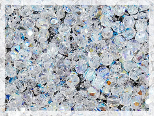100pcs Faceted Fire Polished Pressed Czech Glass Beads 3mm (0.12in), Crystal AB 00030-28701