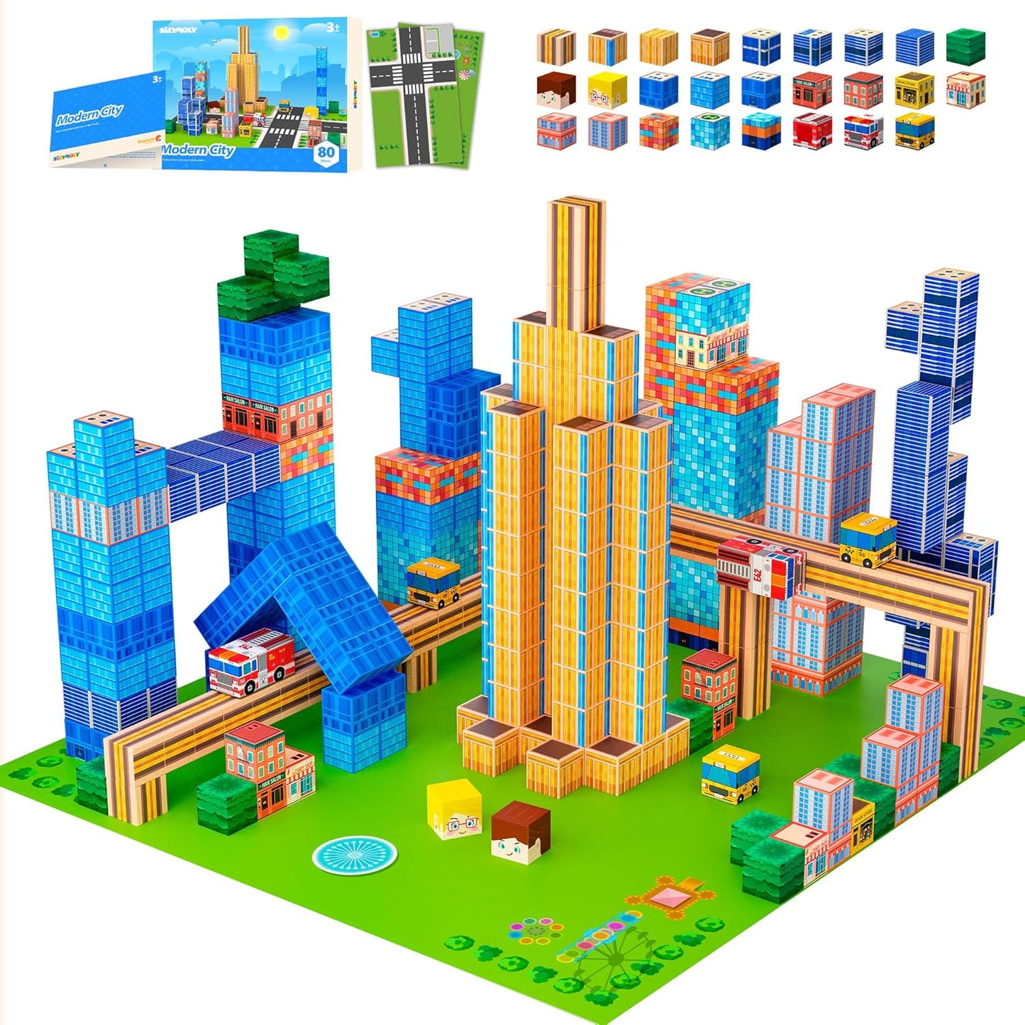 Magnetic Blocks, Modern City Edtion, Magnetic Building Cubes Boys & Girls Toys Age 3-5 4-8 5-7 Sensory Gift for Kids，Magnets Cubes，Upgraded STEM Gift, 1.2 Inches,