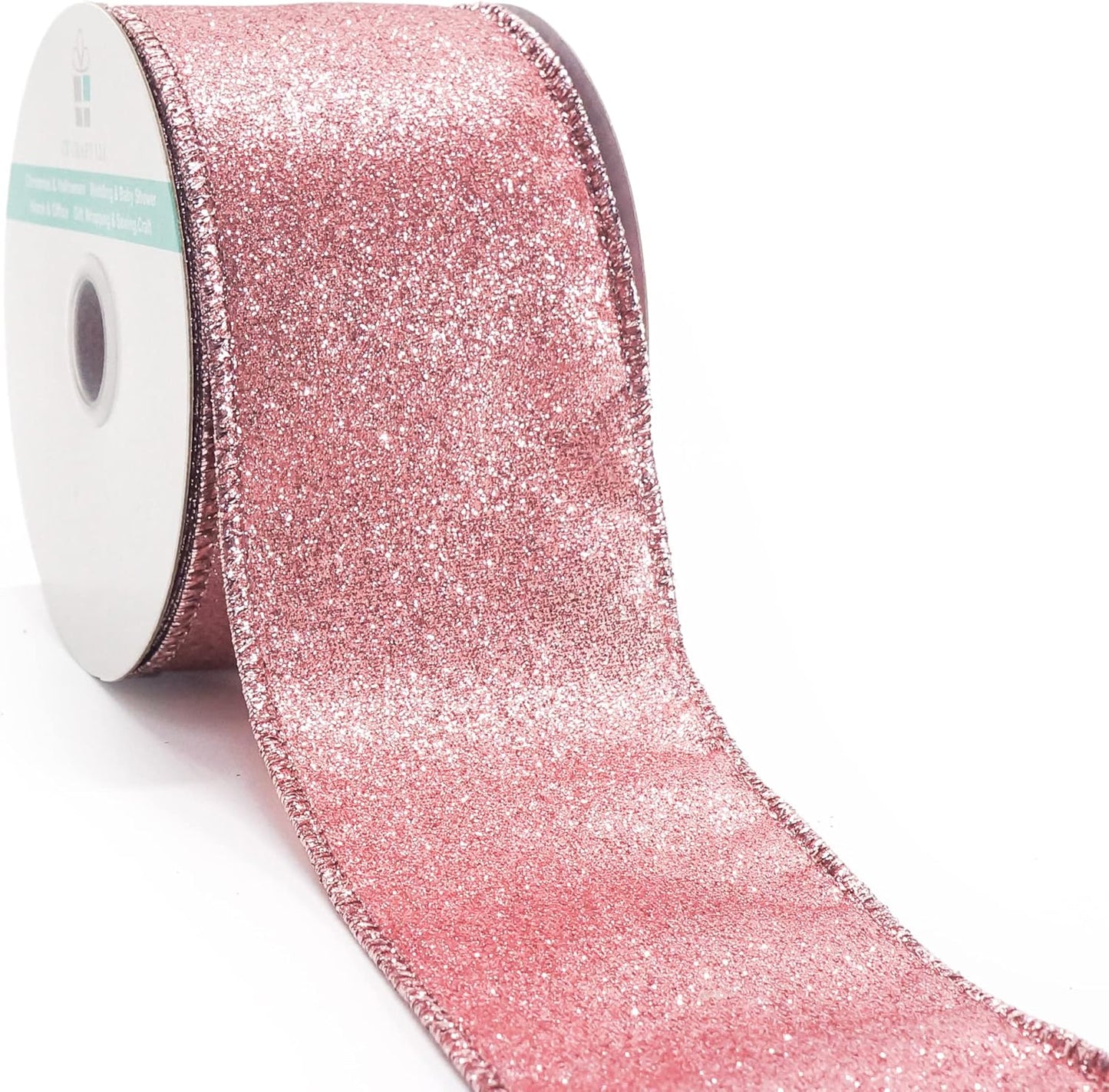 CT CRAFT LLC Glitter Wired Ribbon 2.5" x 10 Yards Rose Gold for Christmas Home Decor Bow Gift Wrapping DIY Crafts Wreath