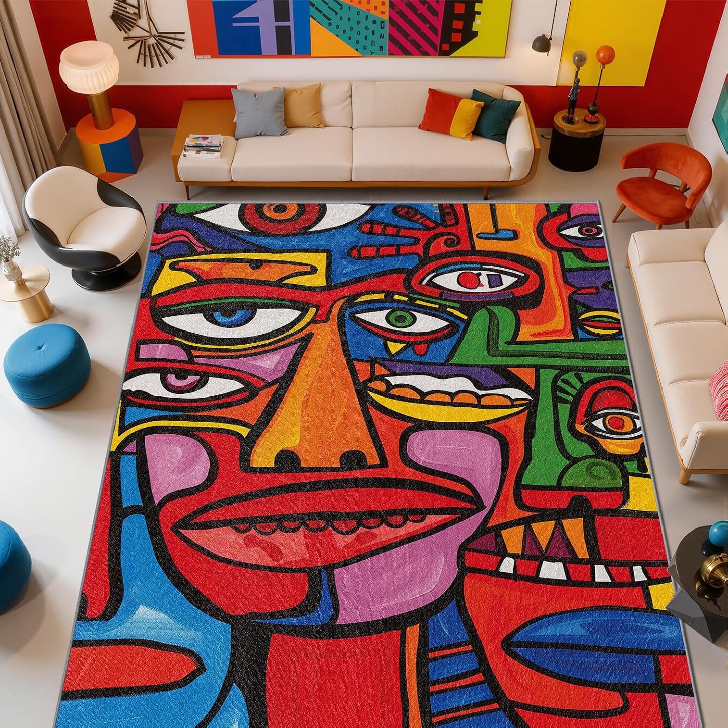 Abstract Rugs for Bedroom - 6x8 Rug - Abstract Rug - Colorful Graffiti Area Rug - Modern Geometric Pop Art Rugs - Multicolor Artistic Carpet - Home Decor