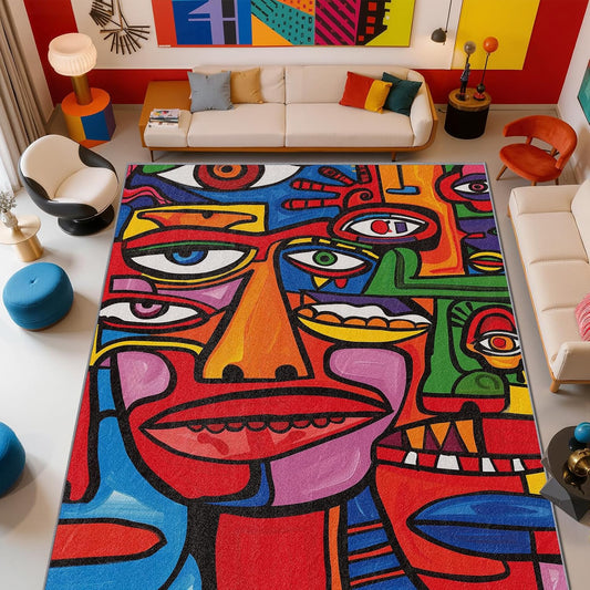 Abstract Rugs for Bedroom - Colorful Area Rugs 7x10, Pop Art Graffiti Multicolor High Traffic Lightweight Extra Large Carpet Home Decor