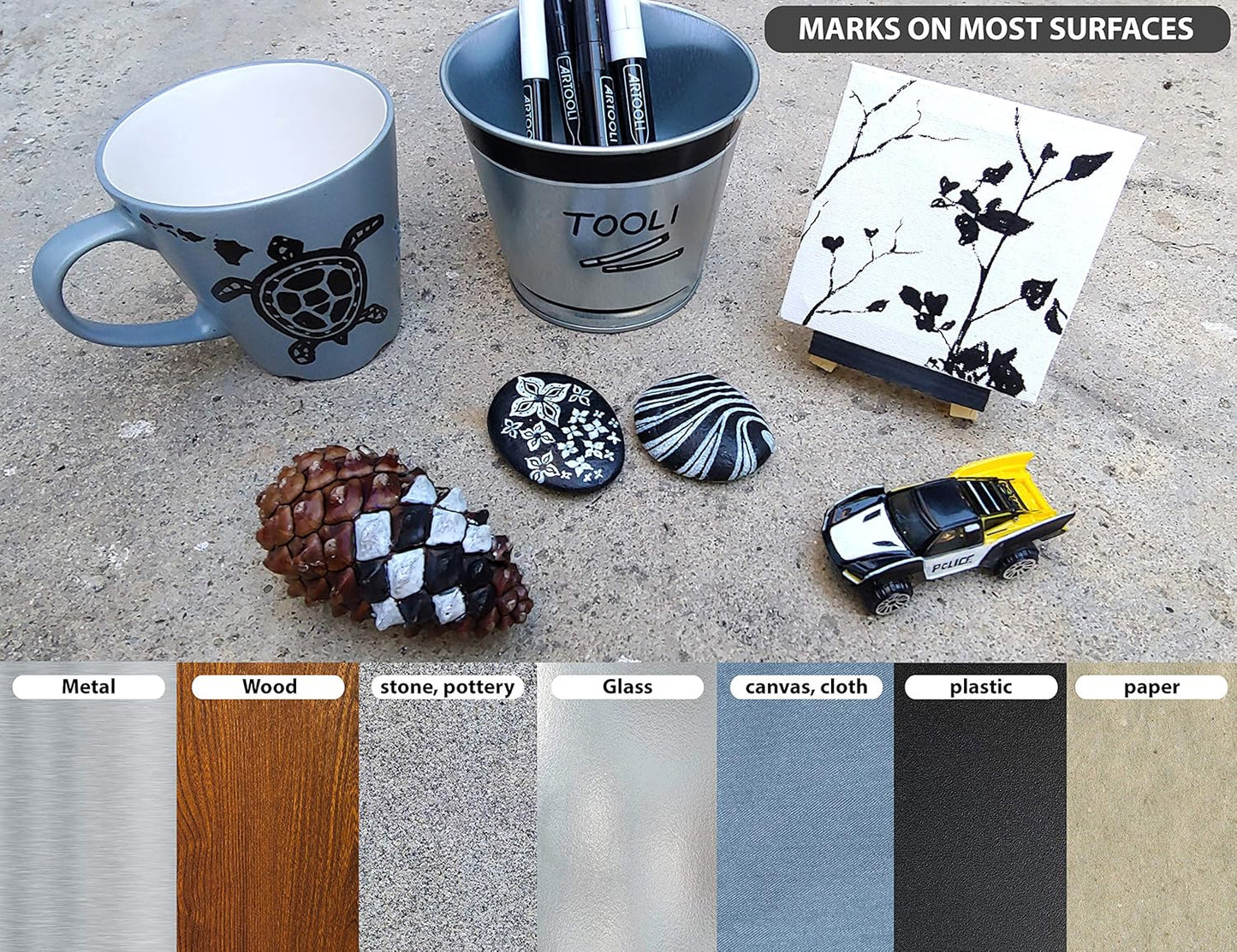 TOOLI-ART Black And White Acrylic Paint Markers Paint Pens Set For Rock Painting, Canvas, Mugs, Metal, Glass Paint, Fabric, Wood, DIY. Non Toxic, Quick Dry,Waterbas (EXTRA FINE & MEDIUM)