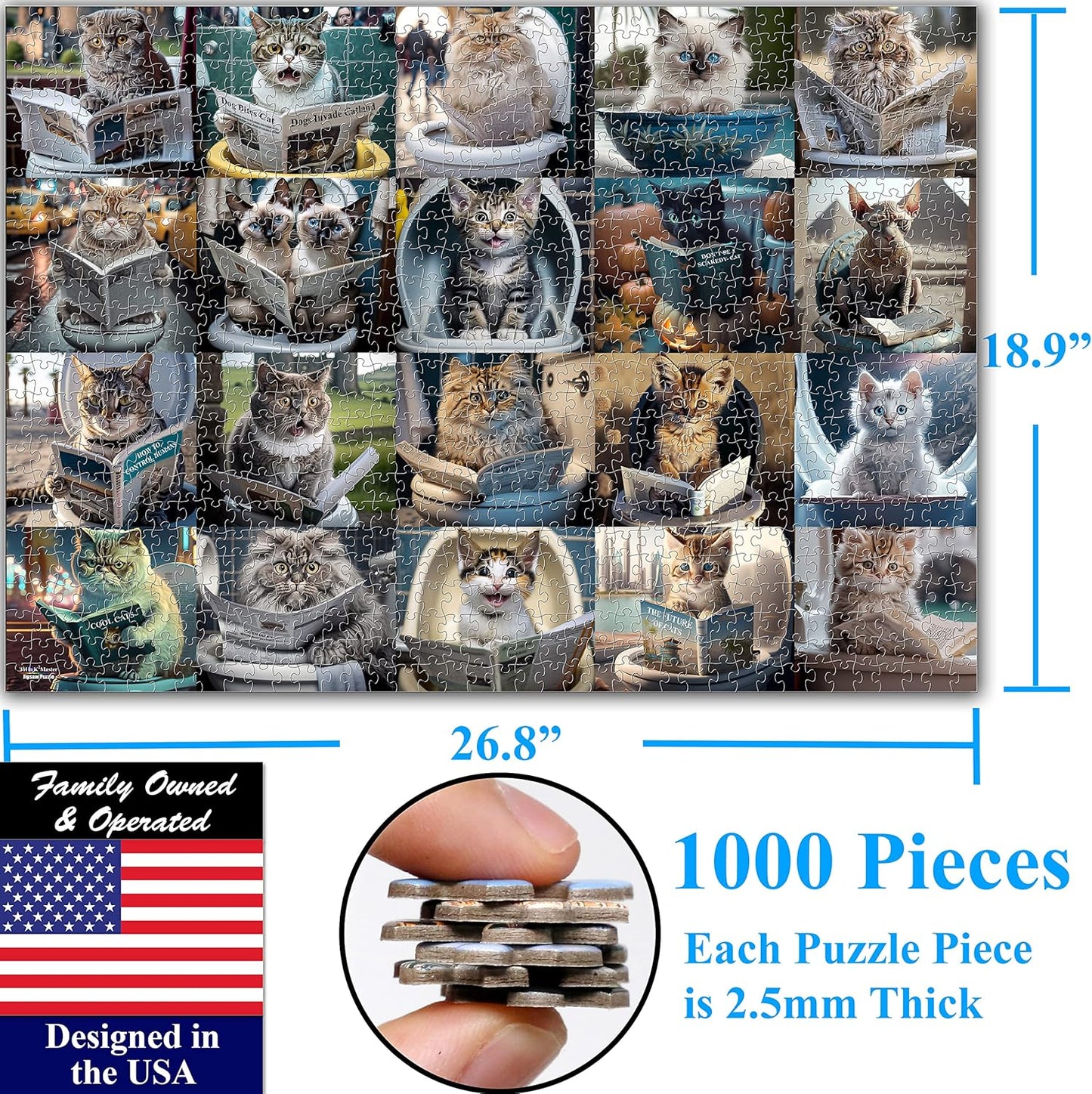 Think2Master Pooping Cats & Kittens 1000 Pieces Jigsaw Puzzle. Perfect Bathroom Decoration, Gag Gift. Fun for Teens, Seniors & Families. Great Gift for Kids Ages 13+. Size: 26.8” x 18.9”