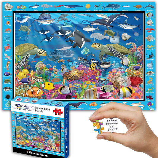 Think2Master Colorful Ocean Life 1000 Pieces Jigsaw Puzzle for Kids 12+, Teens, Adults & Families. Great Gift for stimulating Learning About Coral Reefs. Size: 26.8” X 18.9”