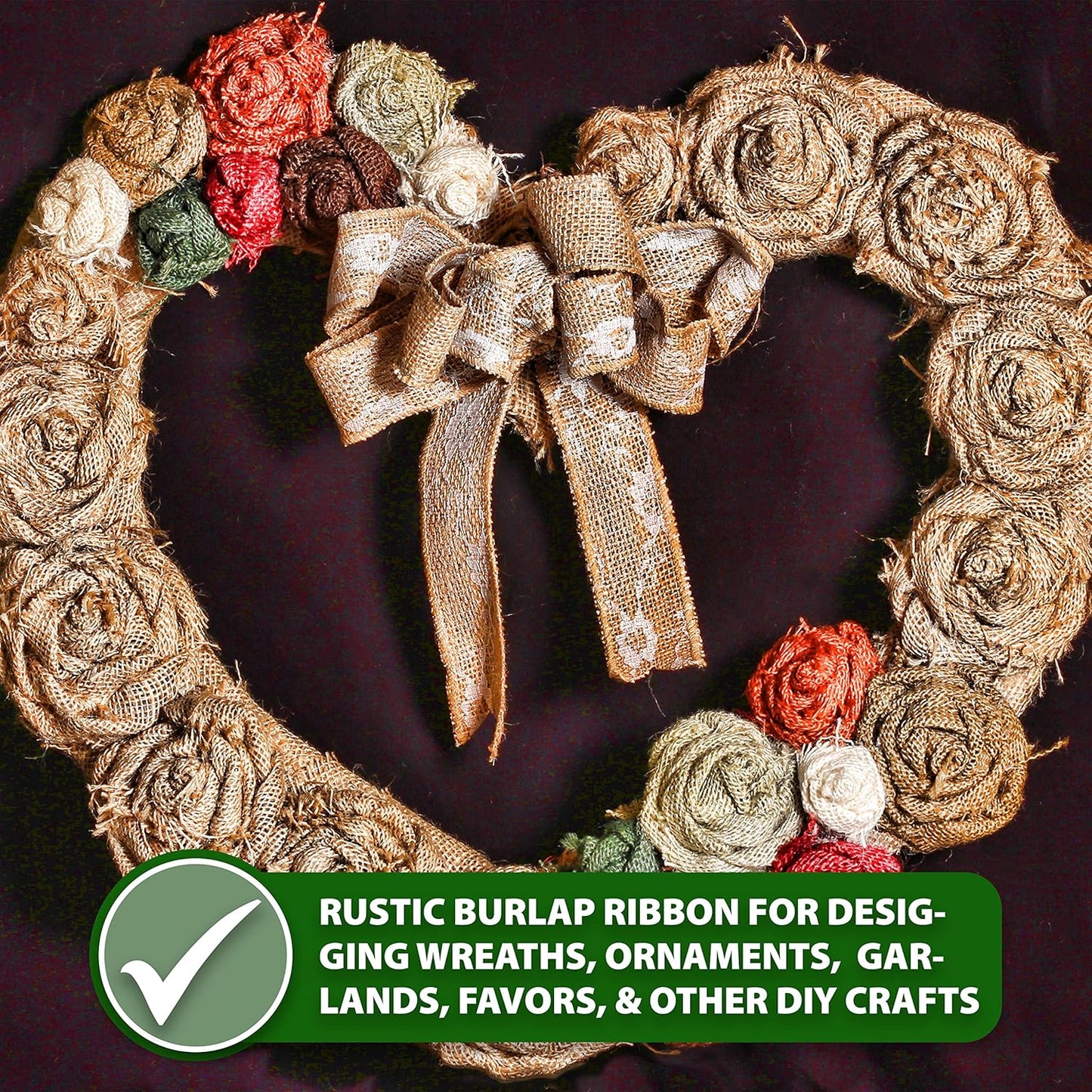 Mandala Crafts Green Burlap Wired Ribbon 1.5 Inches Wide Jute Ribbons for Crafts - 10 Yds Roll Rustic Burlap Wrap Trim Ribbons for Wreaths Bows Party Decoration