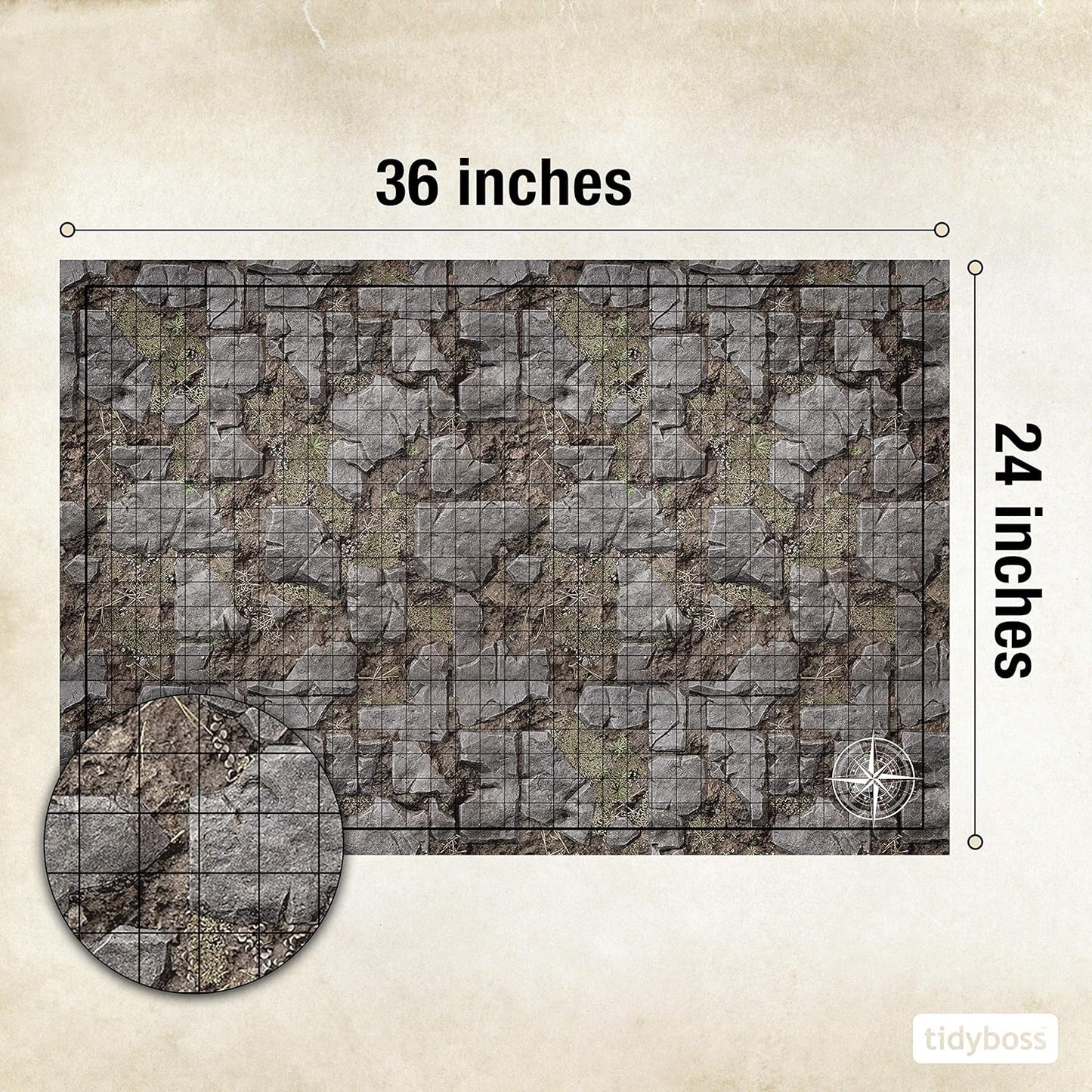 TIDYBOSS d&d Starter Set | 2 X Double Sides 4 Terrains 24x 36 Game Grid Mat | DND Accessories Includes Dry Erase Markers, Eraser and Clips