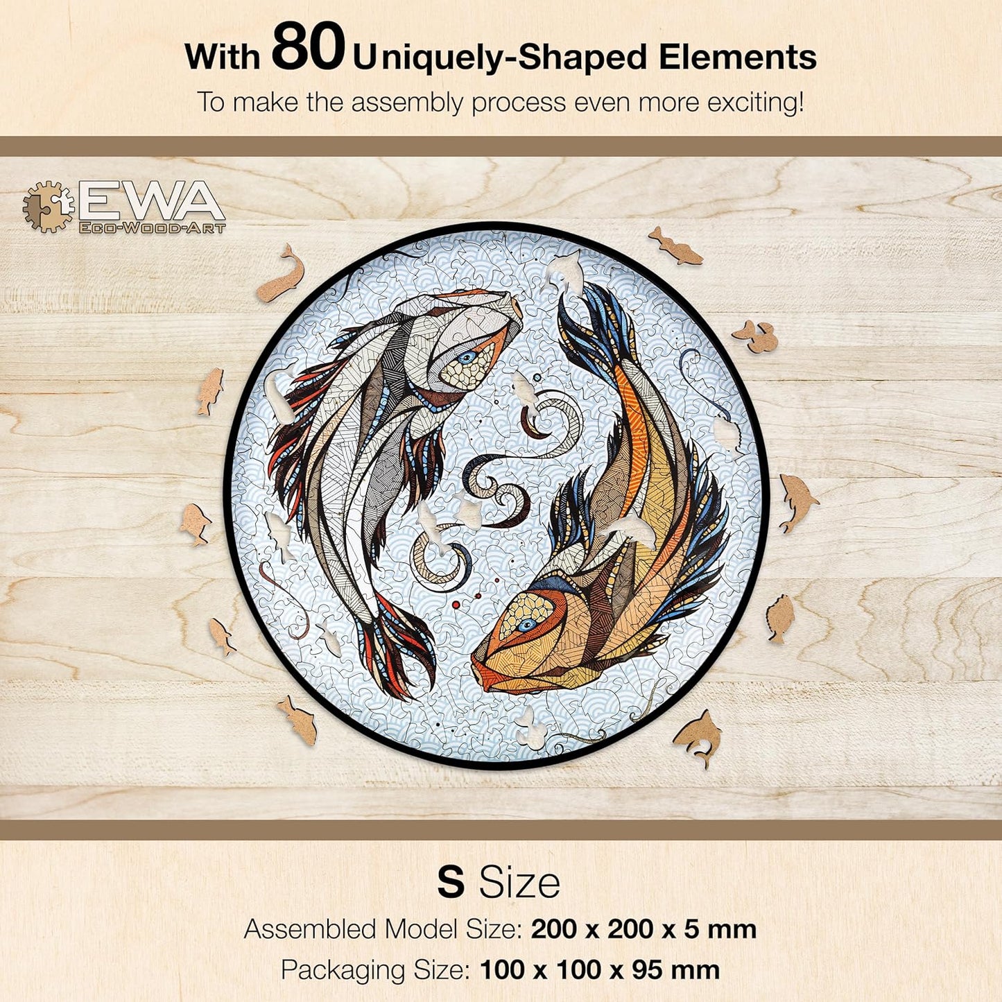 EWA Home Décor – Kois Small 80 Pieces – Wooden Jigsaw Puzzle for Adults – Perfect for Artistic Home Decoration and Mindful Relaxation