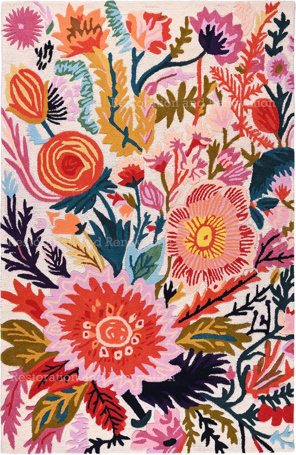 Handmade Wool Floral Area Rug for Living Room | Elegant Flower Garden Design, Soft, Thick and Durable | Bedroom, Dining Room & Home Decor Carpet (7' Round, Floral E)