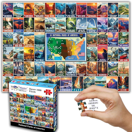 Think2Master Colorful Vintage USA National Parks 1000 Pieces Large Format Jigsaw Puzzle for Kids 12+, Teens, Adults & Families. Great Gift for People Interested in Traveling. Size: 26.8” X 18.9”