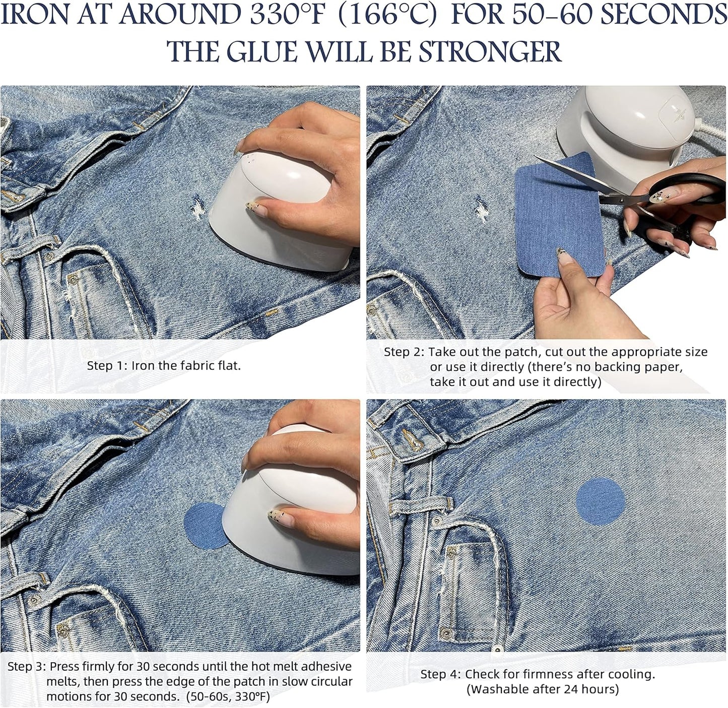 KING MOUNTAIN Iron-on Repair Patch 20 Pcs Pack,Denim Patches for Jeans Kit 3" by 4-1/4",100% Cotton Denim Iron-on Repair Patch, Jeans and Clothing Repair and Decoration Kit (Black)