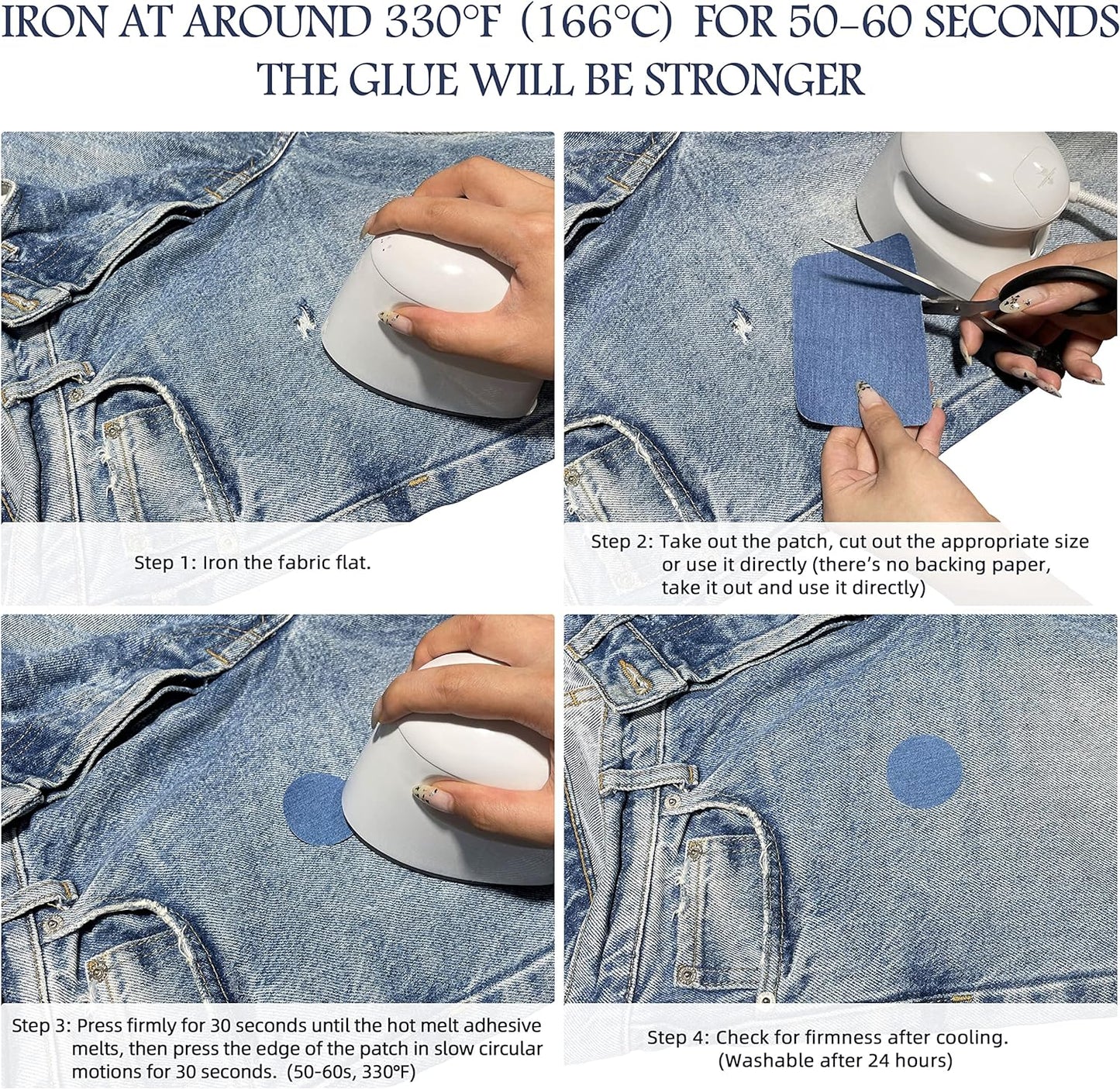 KING MOUNTAIN Iron-on Repair Patch,3"x60"100% Cotton Denim Iron-on Repair Patch, Jeans and Clothing Repair and Decoration Kit (Dark Blue)