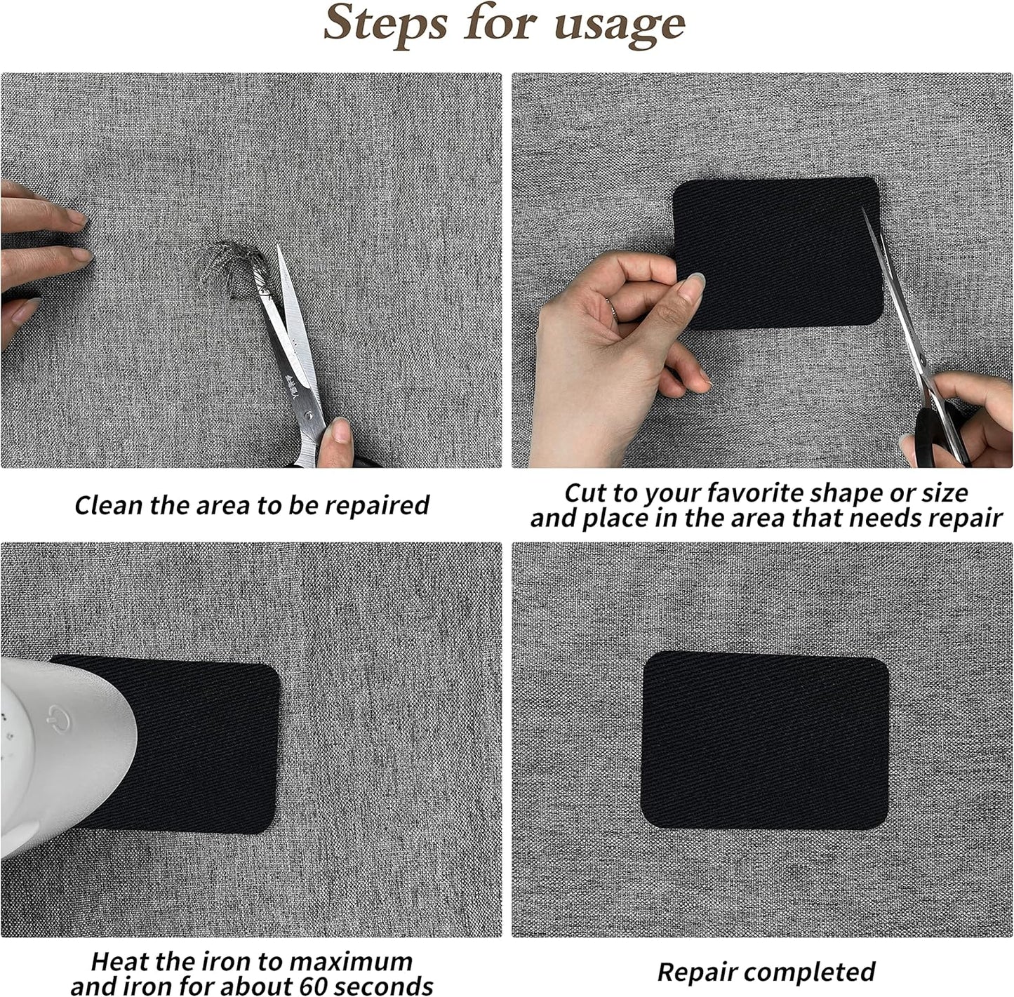 KING MOUNTAIN 100% Cotton Fabric Iron-on Repair Patch, Inside&Outside Clothes Repair Patch, 3"x60" with Backing Glue Repair Decorative Patch kit (Black)
