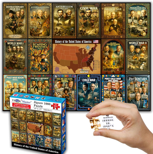 Think2Master History of The United States 1000 Pieces Large Format Jigsaw Puzzle: Kids 12+, Teens, Adults & Families. Great Gift. Presidents, Key Events & ERAS from 1776 to Today. Size: 26.8” X 18.9”