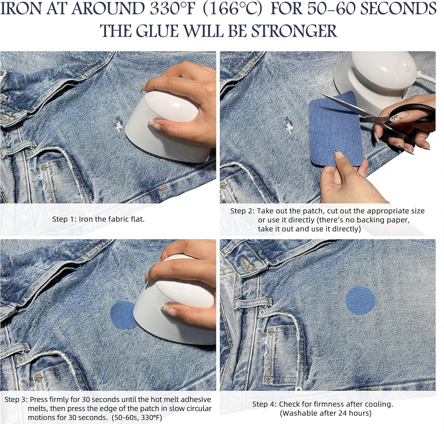 KING MOUNTAIN Iron-on Repair Patch 20 Pcs Pack,Denim Patches for Jeans Kit 3" by 4-1/4",100% Cotton Denim Iron-on Repair Patch,Jeans and Clothing Repair and Decoration Kit (Five Color 1.0)