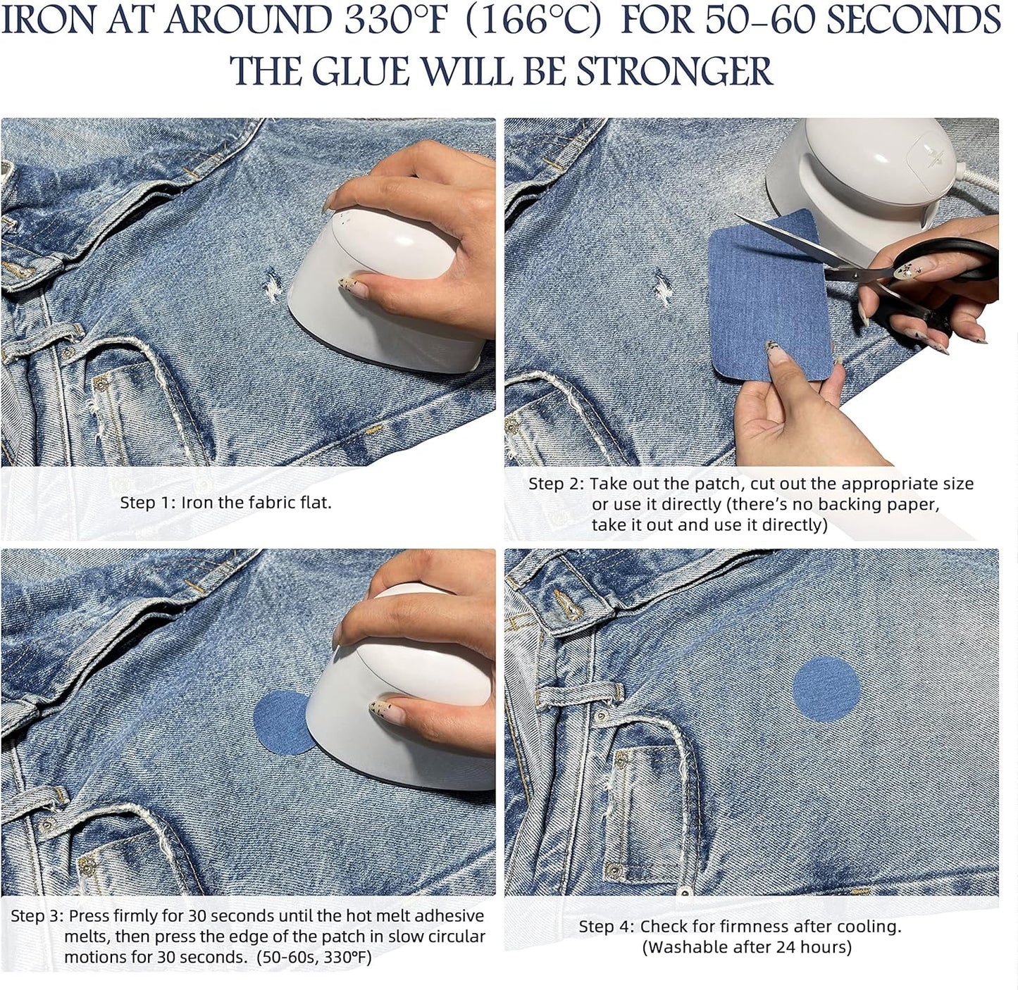 KING MOUNTAIN Iron-on Repair Patch 20 Pcs Pack,Denim Patches for Jeans Kit 3" by 4-1/4", 100% Cotton Denim Iron-on Repair Patch,Jeans and Clothing Repair and Decoration Kit (Five Color)